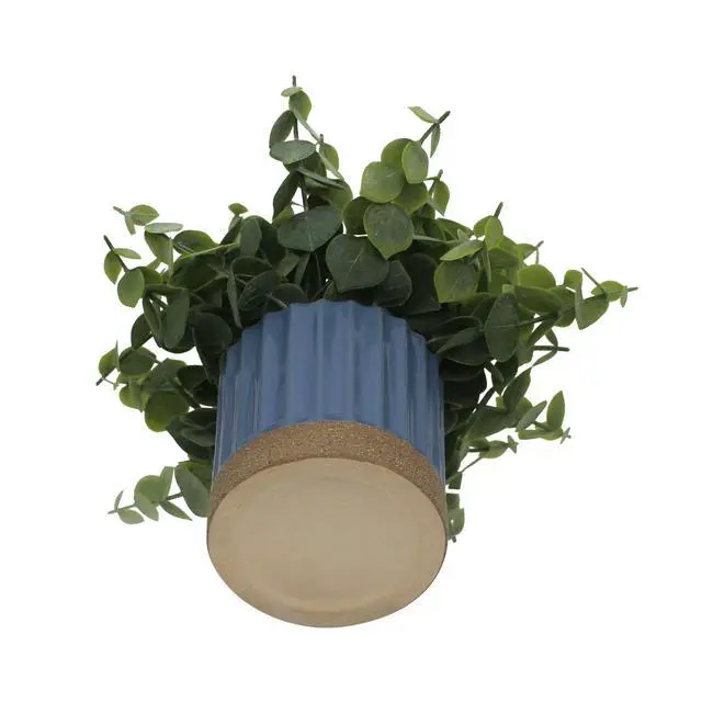 Alt view image 7 of 7 - Mainstays by Becky G. & Alejandra 8" Artificial Eucalyptus in Blue Two-Tone Ribbed Ceramic Pot