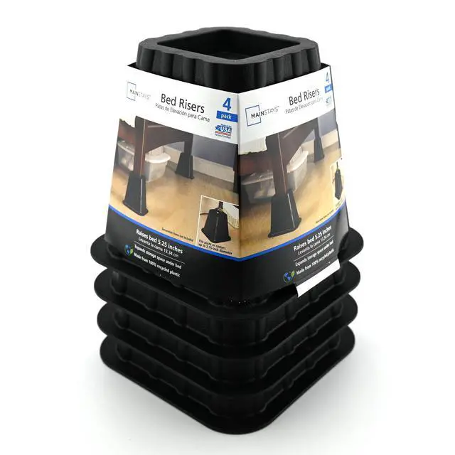 Alt view image 3 of 6 - Mainstays Black Plastic Bed Risers to Raise Your Bed for Storage, 4 Pack, 6.50 in x 6.50 in x 6 in