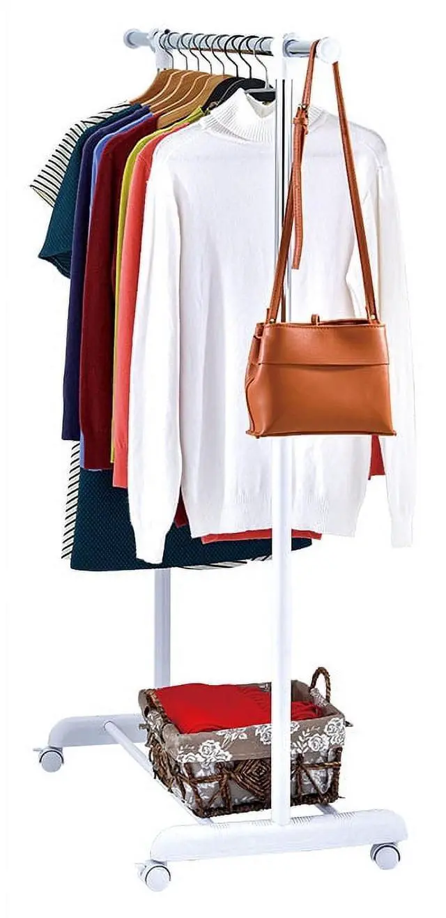 Alt view image 3 of 5 - Mainstays Adjustable Metal Rolling Garment Clothes Rack, Chrome & White