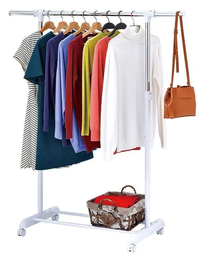 Alt view image 2 of 5 - Mainstays Adjustable Metal Rolling Garment Clothes Rack, Chrome & White