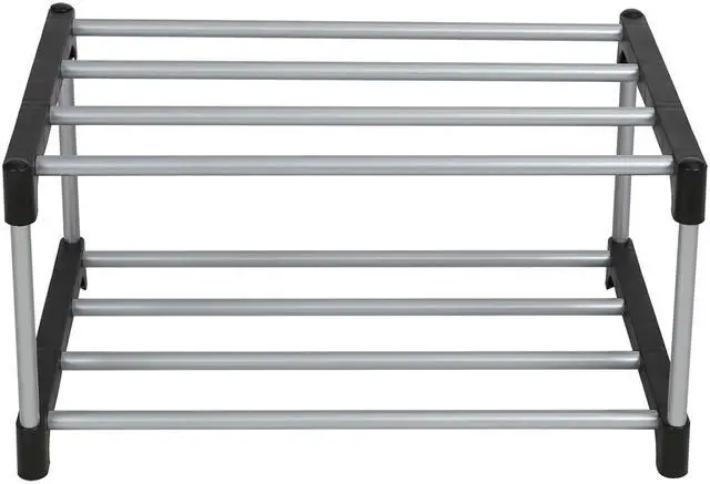 Alt view image 2 of 5 - Mainstays 2-Tier Black and Silver Shoe Rack for Shoe Storage with Iron Poles & Plastic Connectors, Holds up to 4 Pairs
