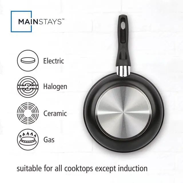 Alt view image 4 of 6 - Mainstays 8 in Nonstick Aluminum Skillet, Black, Dishwasher Safe
