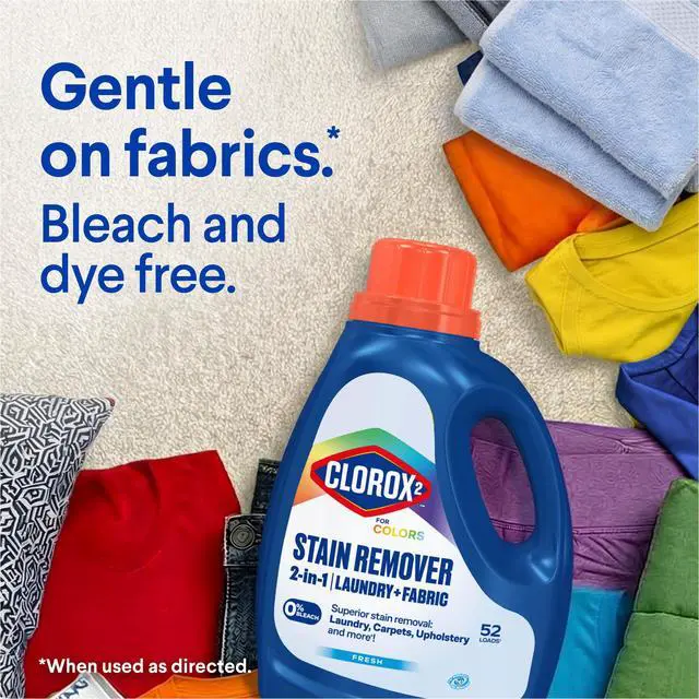 Alt view image 6 of 6 - Clorox 2 For Colors Stain Remover, 2 in 1 Laundry + Fabric, Bleach Free, Fresh Scent, 33 Fl Oz.