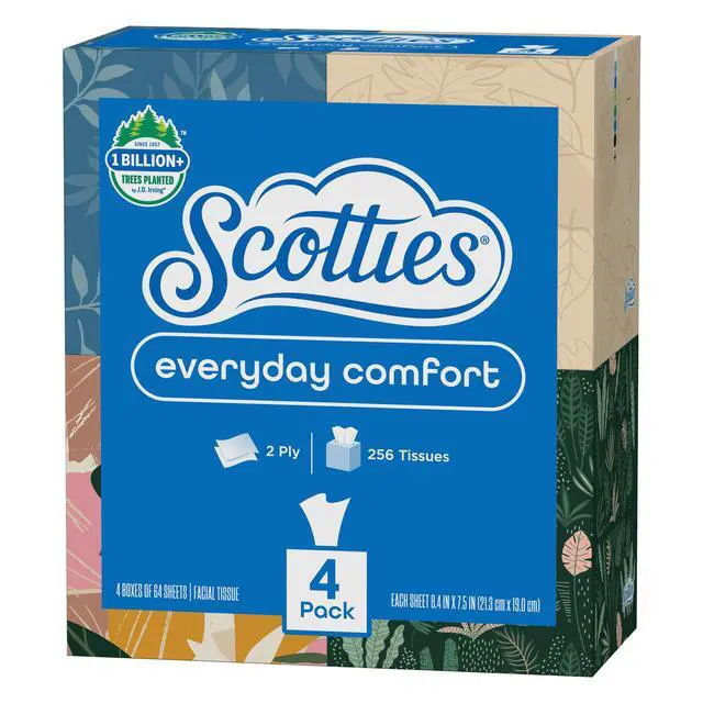 Alt view image 5 of 5 - Scotties Everyday Comfort Facial Tissues, 4 Cube Boxes, 64 Facial Tissues per Box, 2-Ply (256 Total Sheets)