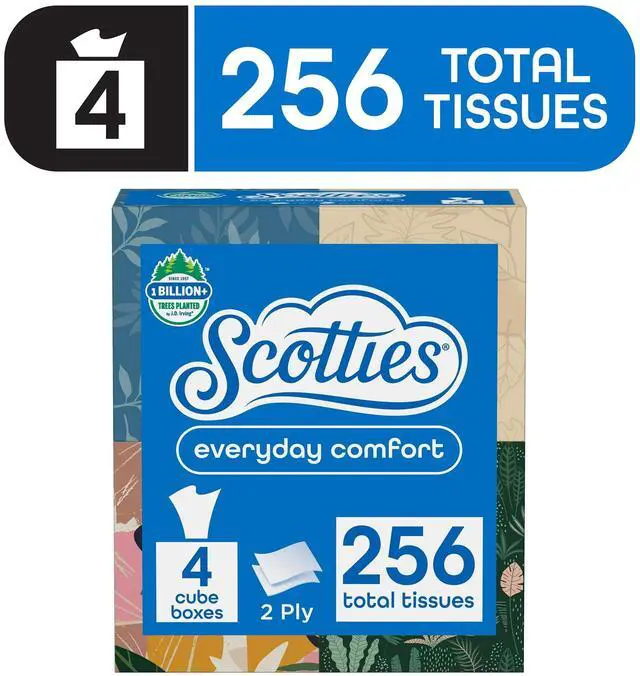 Main image of Scotties Everyday Comfort Facial Tissues, 4 Cube Boxes, 64 Facial Tissues per Box, 2-Ply (256 Total Sheets)