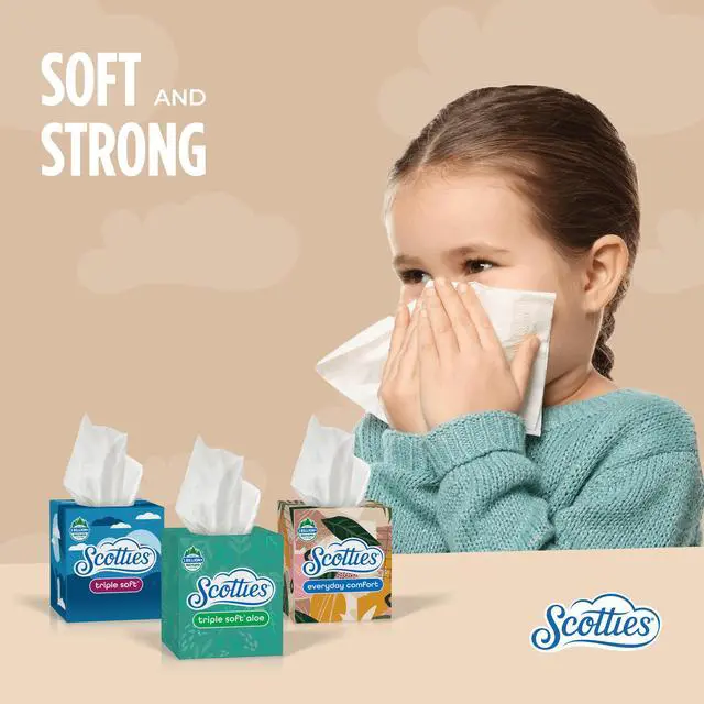 Alt view image 3 of 5 - Scotties Everyday Comfort Facial Tissues, 4 Cube Boxes, 64 Facial Tissues per Box, 2-Ply (256 Total Sheets)