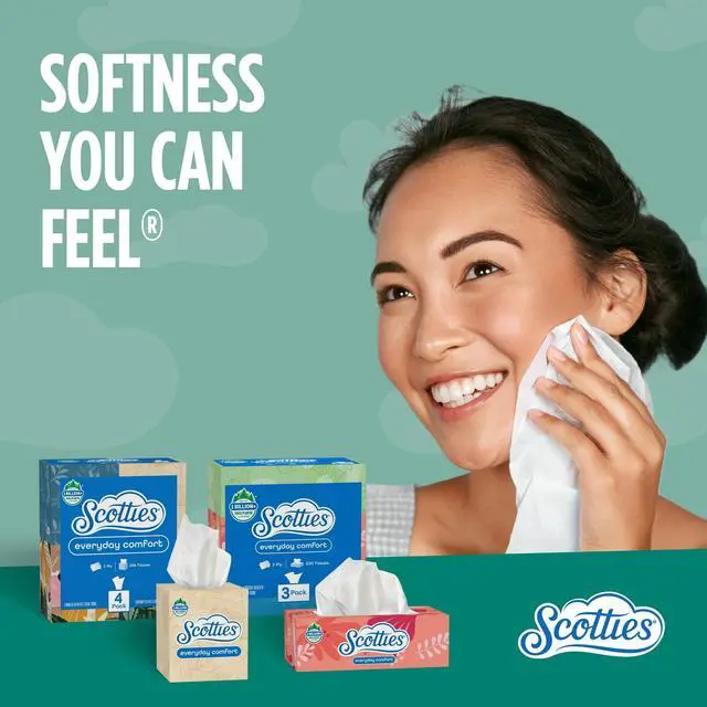 Alt view image 4 of 5 - Scotties Everyday Comfort Facial Tissues, 4 Cube Boxes, 64 Facial Tissues per Box, 2-Ply (256 Total Sheets)