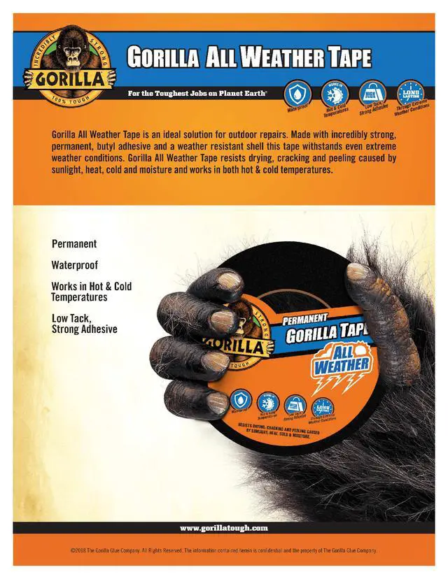 Alt view image 3 of 7 - Gorilla Permanent All Weather Black Tape 1.88 in x 10 Yard