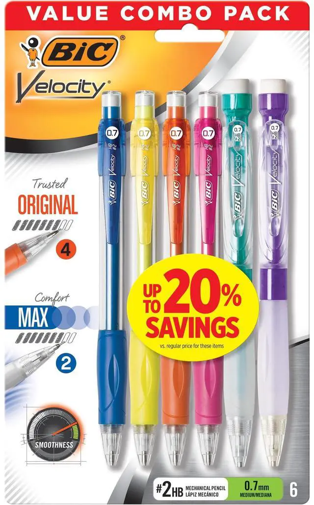 Main image of BIC Velocity Original and Max Mechanical Pencil Combo Pack, 0.7mm, 6 Count