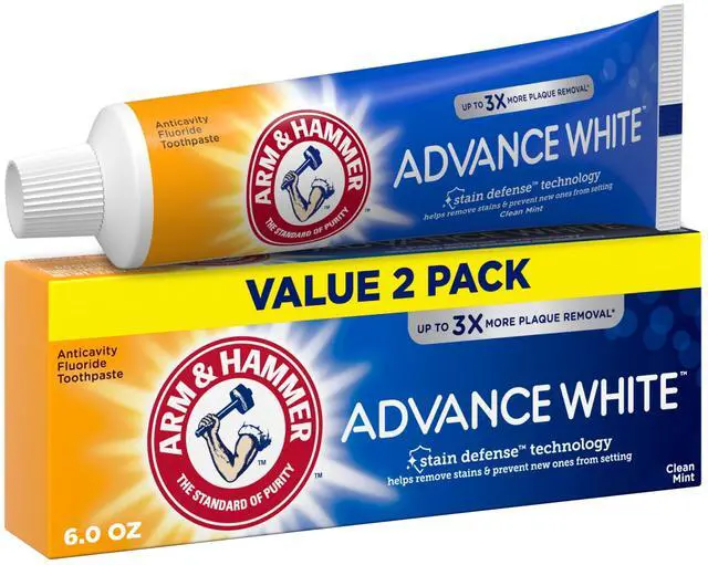 Main image of ARM & HAMMER Advance White Anticavity Whitening Toothpaste with Fluoride, Clean Mint, 6 oz, 2 Pack