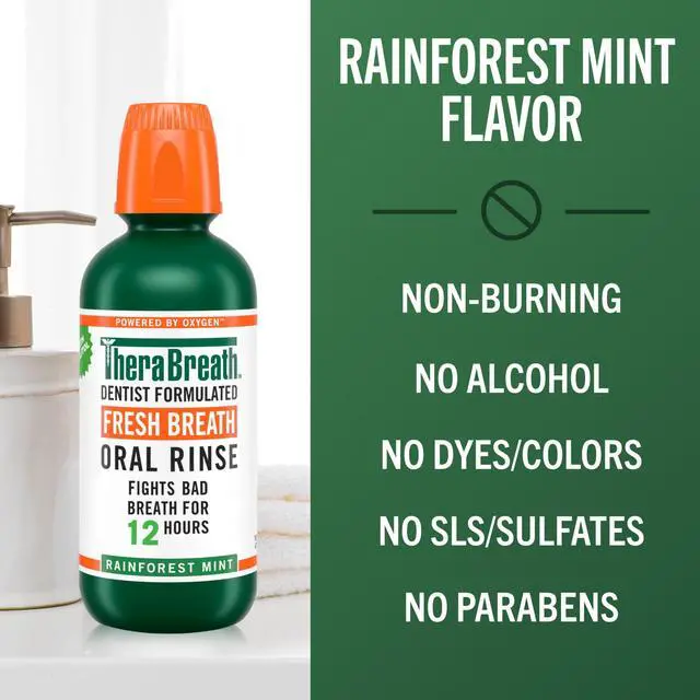 Alt view image 5 of 5 - TheraBreath Fresh Breath Mouthwash, Rainforest Mint, Alcohol-Free Mouthwash for Adults, 16 fl oz