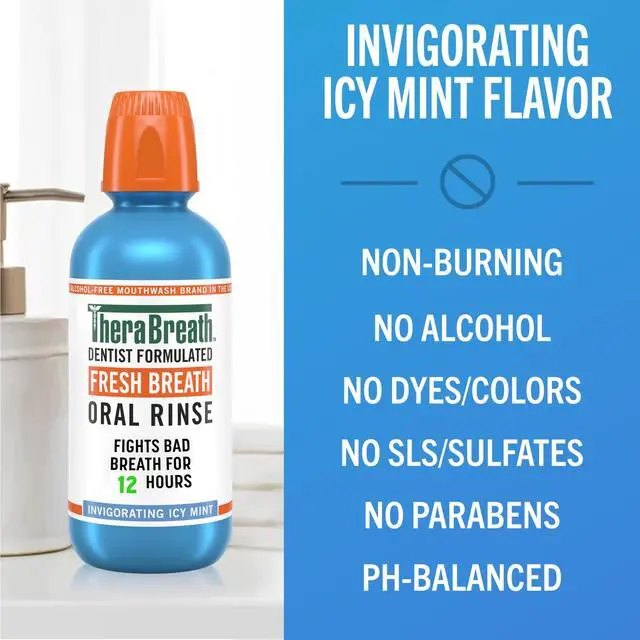 Alt view image 5 of 5 - TheraBreath Fresh Breath Alcohol-Free Mouthwash, Mouth Rinse for Adults, Icy Mint, 16 fl oz