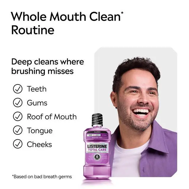 Alt view image 4 of 6 - Listerine Total Care Fluoride Mouthwash for Cavity Prevention, Intense Mint, 33.8 fl oz/1L