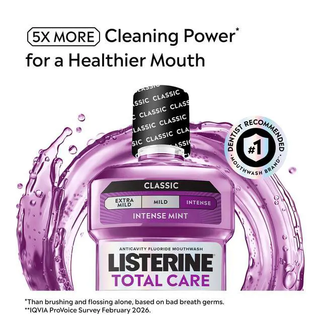 Alt view image 5 of 6 - Listerine Total Care Fluoride Mouthwash for Cavity Prevention, Intense Mint, 33.8 fl oz/1L