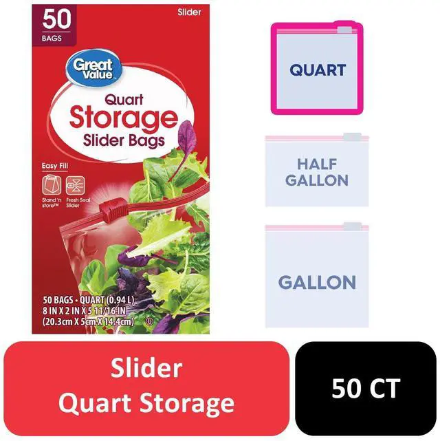 Main image of Great Value Slider Zipper Storage Bags, Quart, 50 Count