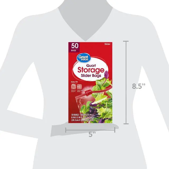 Alt view image 4 of 5 - Great Value Slider Zipper Storage Bags, Quart, 50 Count