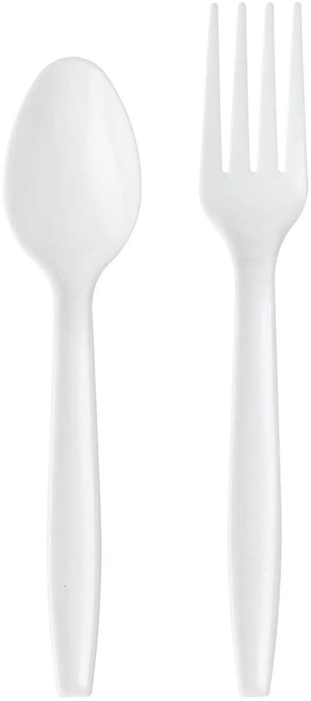 Alt view image 2 of 6 - Great Value Everyday Disposable Plastic Forks and Spoons, White, 120 Count, 60 Forks and 60 Spoons