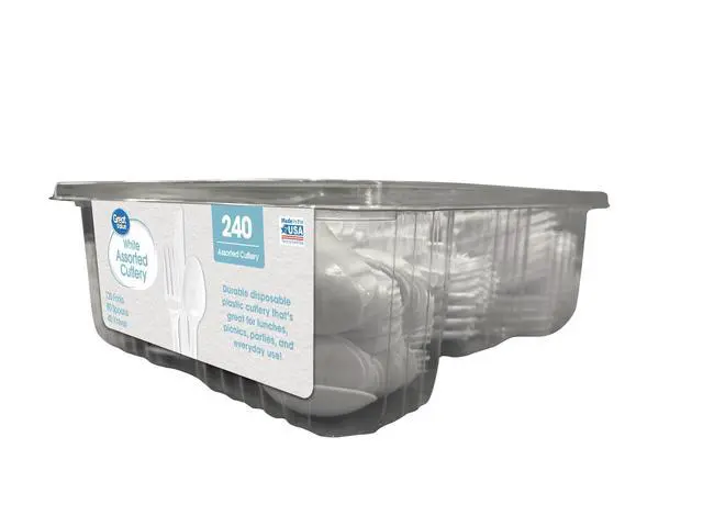 Alt view image 2 of 5 - Great Value Plastic Disposable Cutlery Set, White, 240 Count