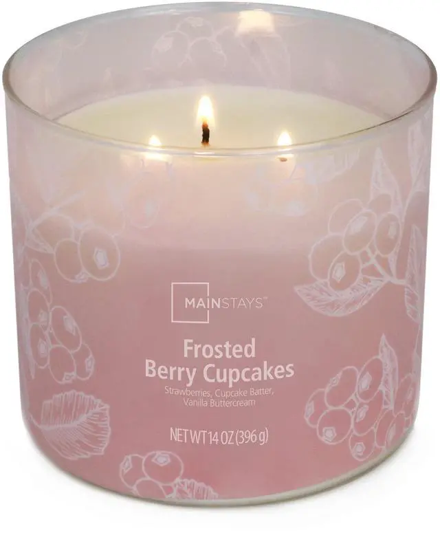 Main image of Mainstays 3-Wick Ombre Wrap Frosted Berry Cupcakes Jar Candle, 14 Ounce