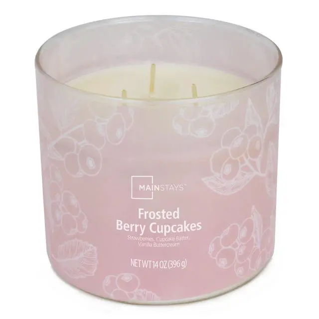 Alt view image 4 of 6 - Mainstays 3-Wick Ombre Wrap Frosted Berry Cupcakes Jar Candle, 14 Ounce