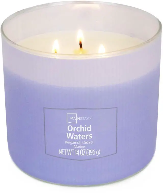 Main image of Mainstays 3-Wick Textured Wrapped Orchid Waters Candle, 14 Ounce