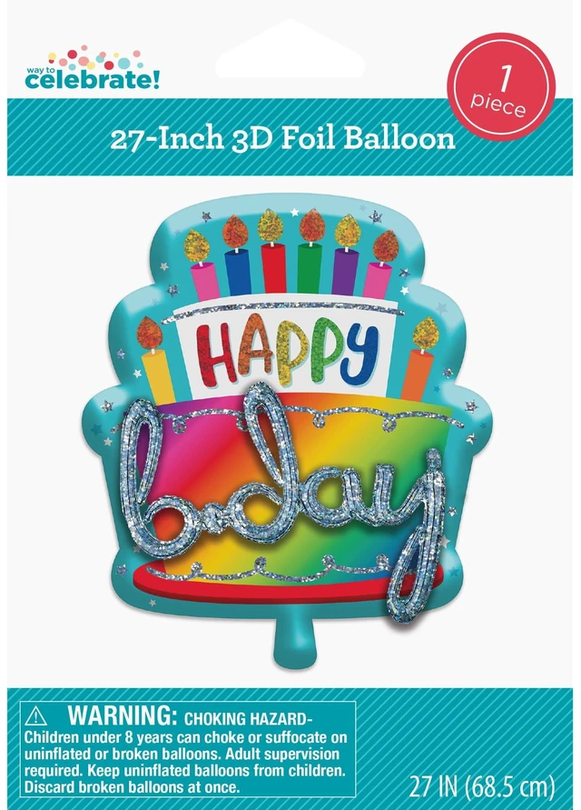Alt view image 2 of 5 - 27 inch Happy Birthday Cake Foil Balloon, Multicolor, by Way To Celebrate