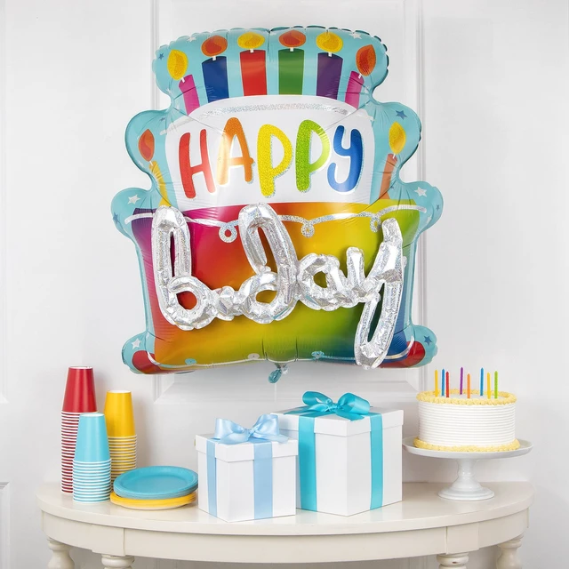Alt view image 4 of 5 - 27 inch Happy Birthday Cake Foil Balloon, Multicolor, by Way To Celebrate