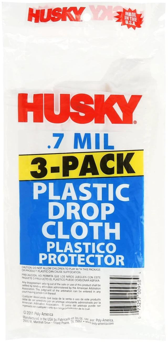 Alt view image 6 of 6 - Husky Clear Plastic Drop Cloth, 0.7 Mil, 9 Ft x 12 Ft, 3 Pack