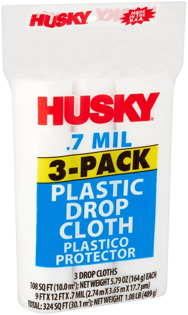 Alt view image 4 of 6 - Husky Clear Plastic Drop Cloth, 0.7 Mil, 9 Ft x 12 Ft, 3 Pack