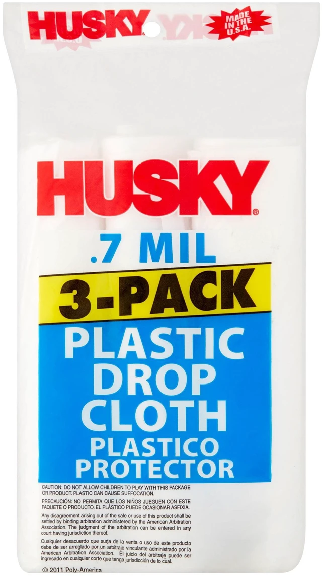Alt view image 5 of 6 - Husky Clear Plastic Drop Cloth, 0.7 Mil, 9 Ft x 12 Ft, 3 Pack