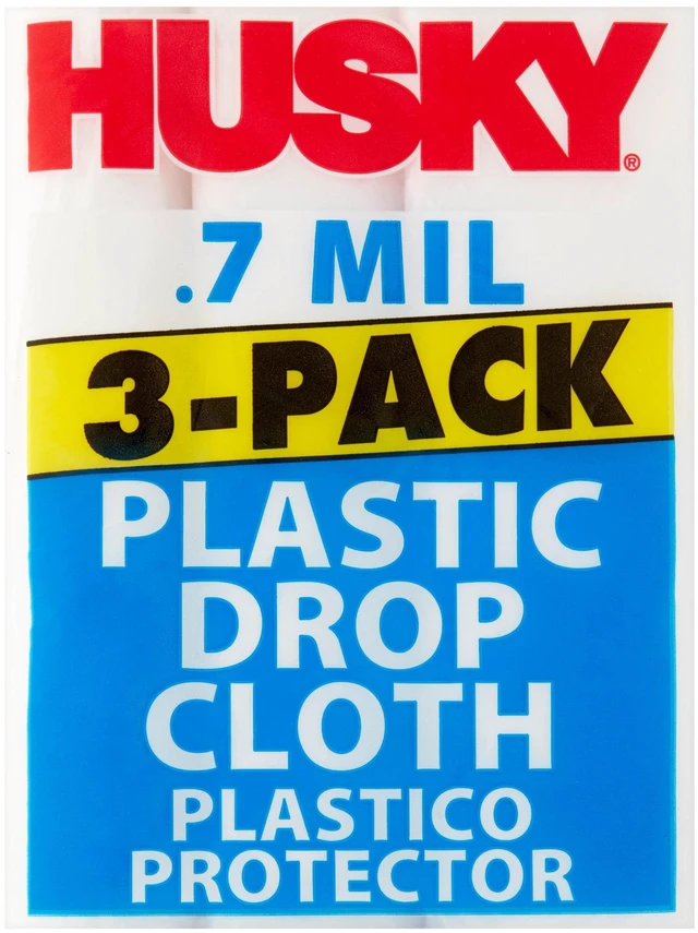 Alt view image 2 of 6 - Husky Clear Plastic Drop Cloth, 0.7 Mil, 9 Ft x 12 Ft, 3 Pack