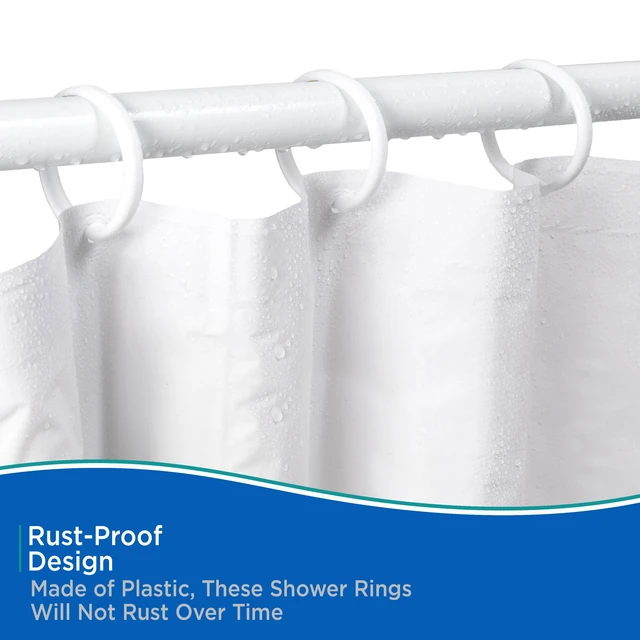 Alt view image 6 of 7 - Kenney Rust-Proof Smooth Plastic Shower Curtain Rings, Set of 12, White