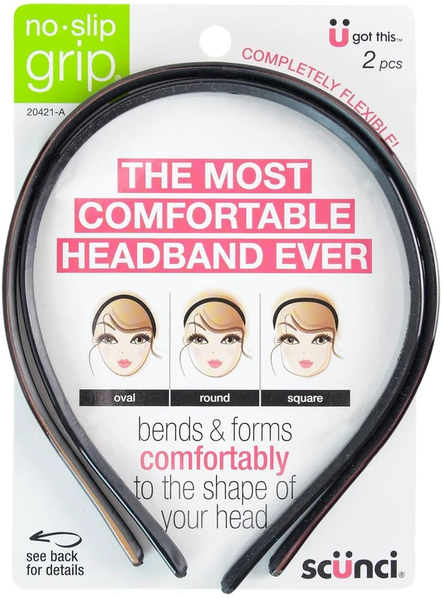 Main image of Scunci No-Slip Grip Flexible Skinny Plastic Headbands, Multicolor, 2 Count
