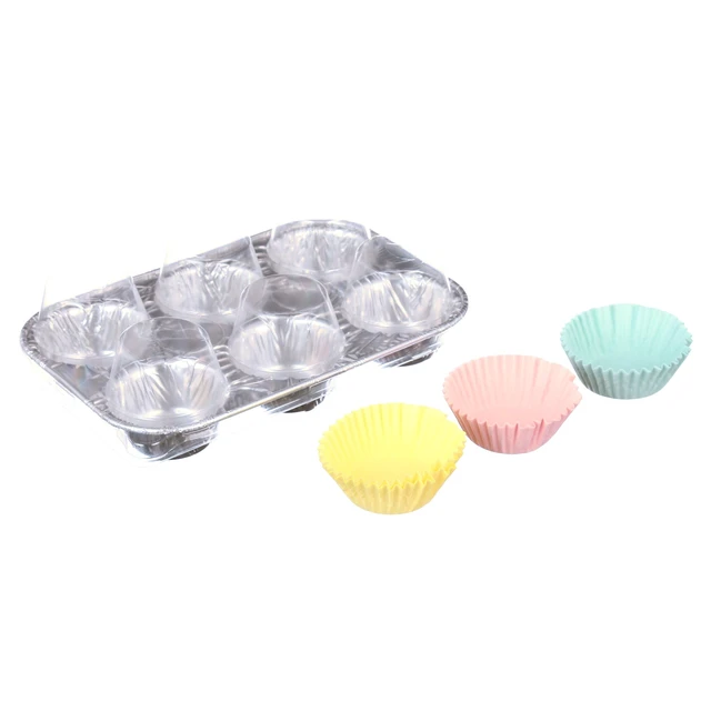 Alt view image 3 of 4 - Handi-Foil 6 Cup Aluminum Muffin Pan with Liners and Lid (4 Pack)