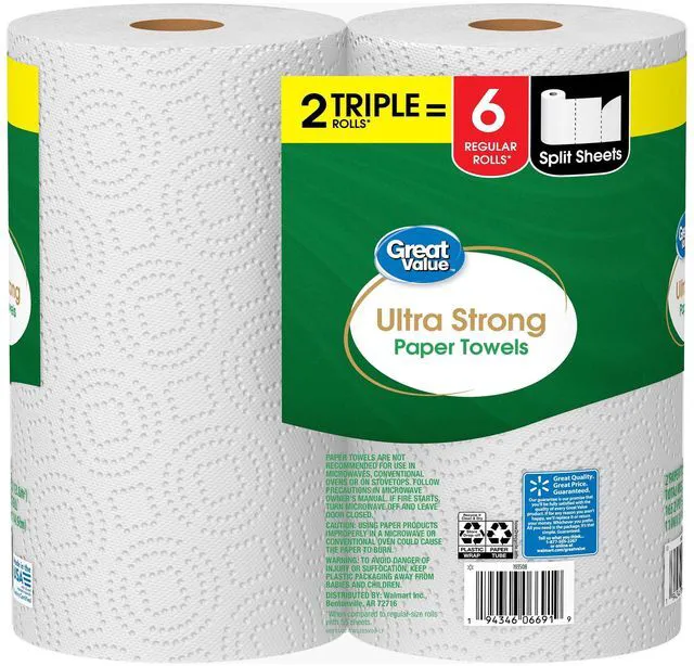 Alt view image 6 of 6 - Great Value Ultra Strong Paper Towels, 2 Triple Rolls, 330 Sheets