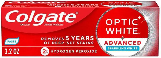 Main image of Colgate Optic White Advanced Sparkling White Toothpaste with 2% Hydrogen Peroxide, Mint, 3.2 OZ