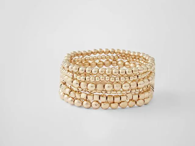 Alt view image 2 of 4 - Time and Tru Women's Gold Tone Beaded Stretch Bracelet Set, 6-Piece