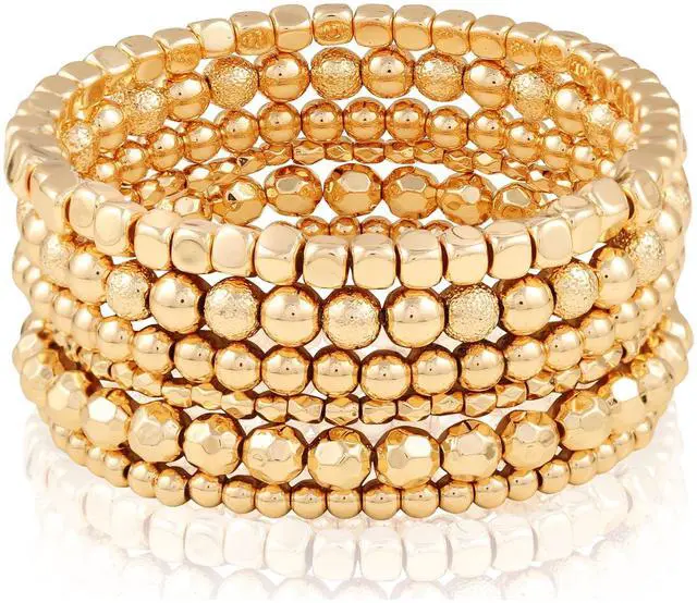 Alt view image 3 of 4 - Time and Tru Women's Gold Tone Beaded Stretch Bracelet Set, 6-Piece