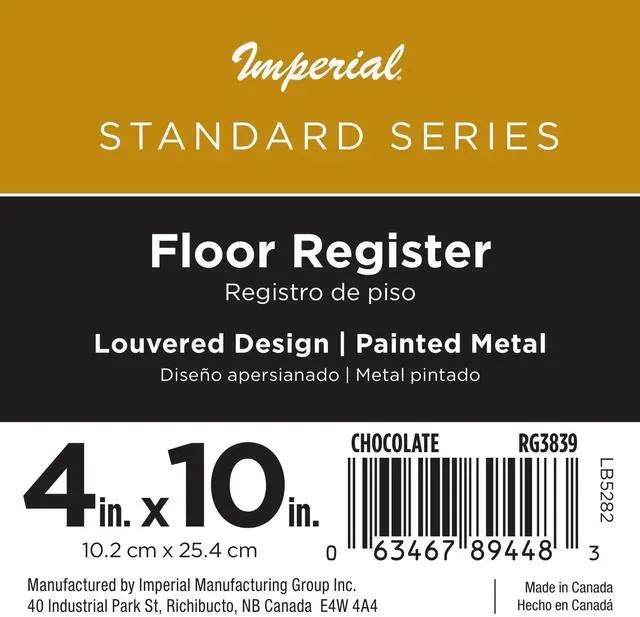Alt view image 4 of 7 - Imperial 4-inch x 10-inch Chocolate Steel Painted Louvered Floor Register, Powder-coated, with Plastic Boot, 1-way