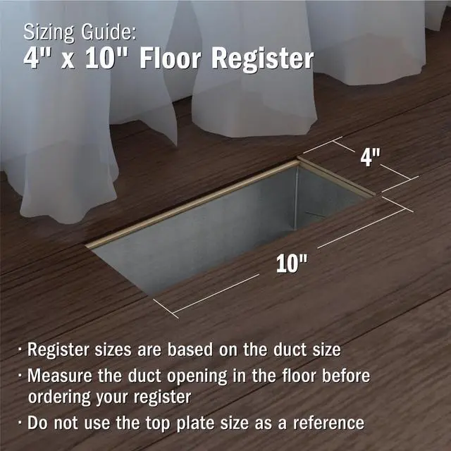 Alt view image 6 of 7 - Imperial 4-inch x 10-inch Chocolate Steel Painted Louvered Floor Register, Powder-coated, with Plastic Boot, 1-way