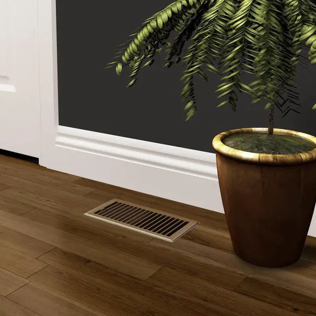 Alt view image 5 of 7 - Imperial 4-inch x 10-inch Chocolate Steel Painted Louvered Floor Register, Powder-coated, with Plastic Boot, 1-way
