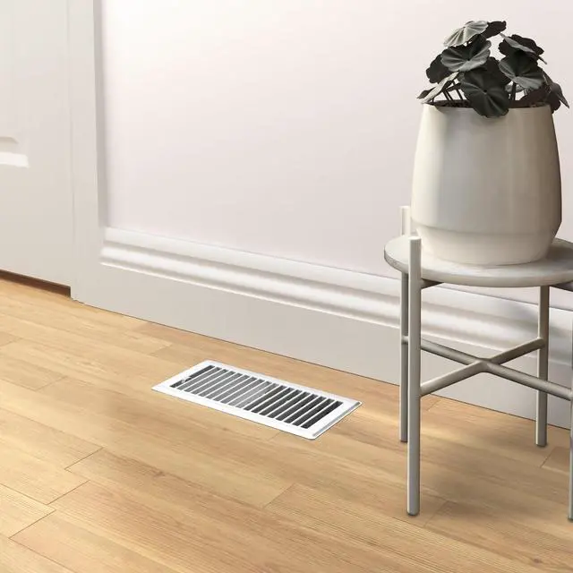 Alt view image 5 of 5 - Imperial 4-inch x 10-inch White Steel Painted Louvered Floor Register, Powder-coated, with Plastic Boot, 1-way