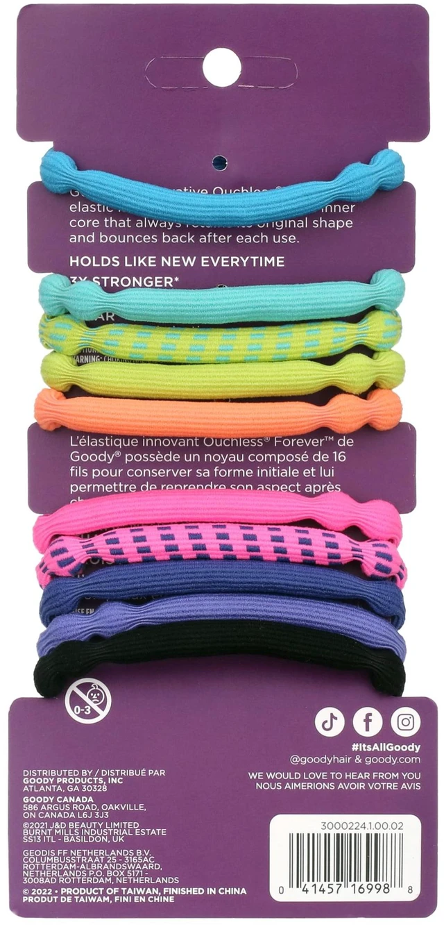 Alt view image 3 of 6 - Goody Ouchless Forever Multicolor Neon Small Hair Elastics, 10-Count Ponytail Holder