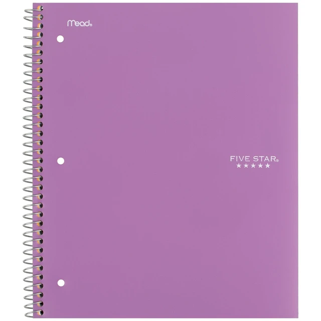 Alt view image 4 of 6 - Five Star Spiral Notebook + Study App, 3 Subject, Wide Ruled, 8" x 10.5", Amethyst
