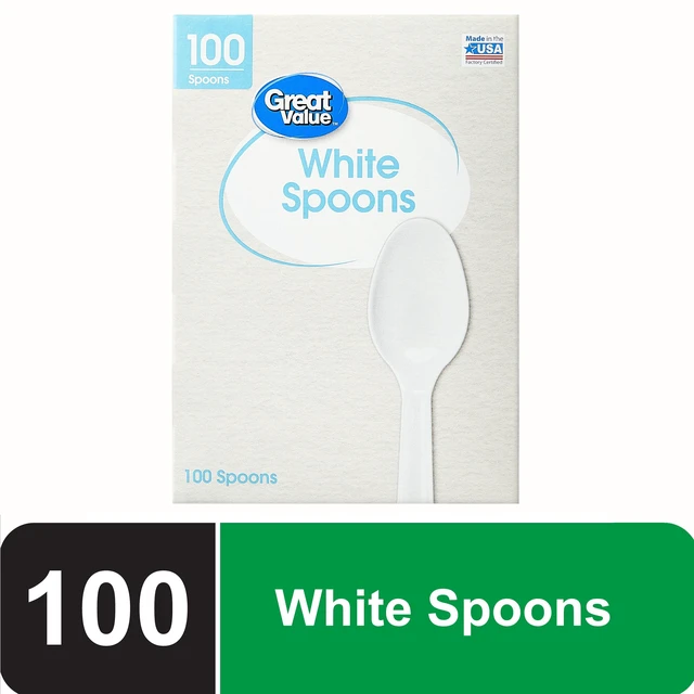 Main image of Great Value White Plastic Disposable Spoons, 100 Count