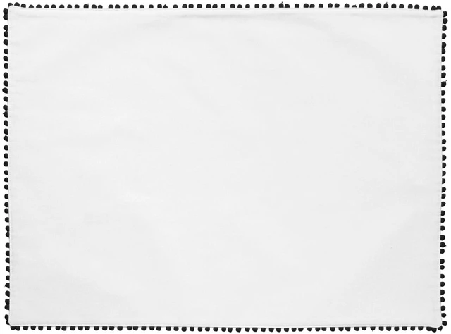 Main image of Thyme & Table Placemat, Ivory with Black Pom Pom Trim, 14 x 19"