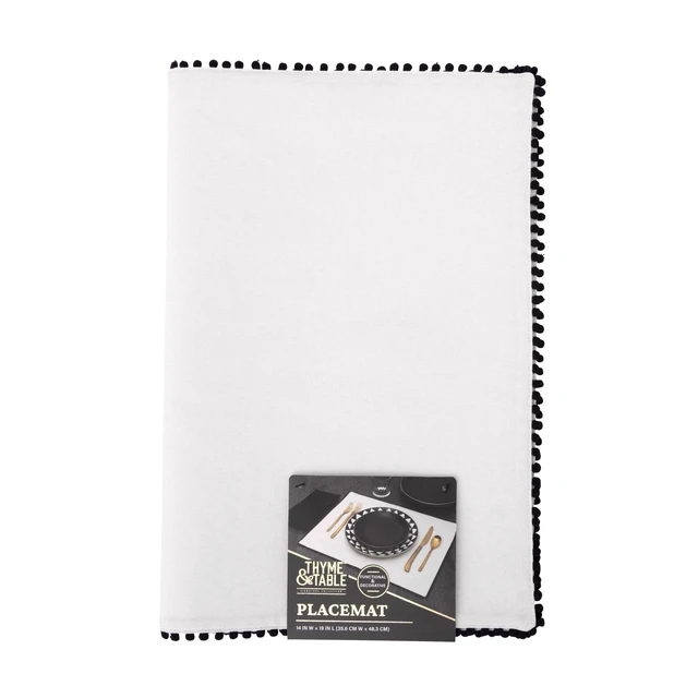 Alt view image 4 of 5 - Thyme & Table Placemat, Ivory with Black Pom Pom Trim, 14 x 19"