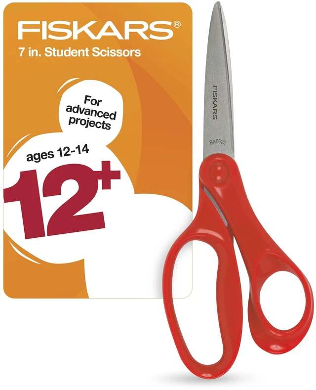 Main image of Fiskars Student Scissors, 7", Pointed, School Supplies for Kids 12 & Older, Red