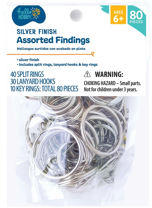 Main image of Hello Hobby Assorted Metal Silver Findings, 80 Pieces