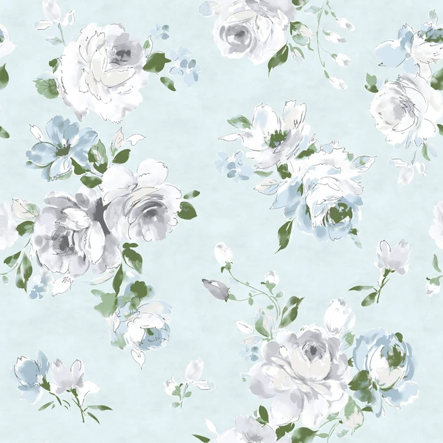 Main image of Waverly Inspirations 44" 100% Cotton Rose Sewing & Craft Fabric By the Yard, Blue, Green and Gray